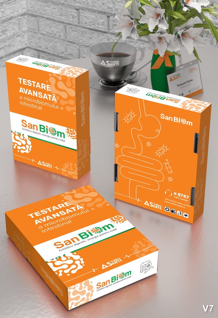 Kit de recoltare SanBiom pentru testarea microbiomului intestinal, folosit acasă